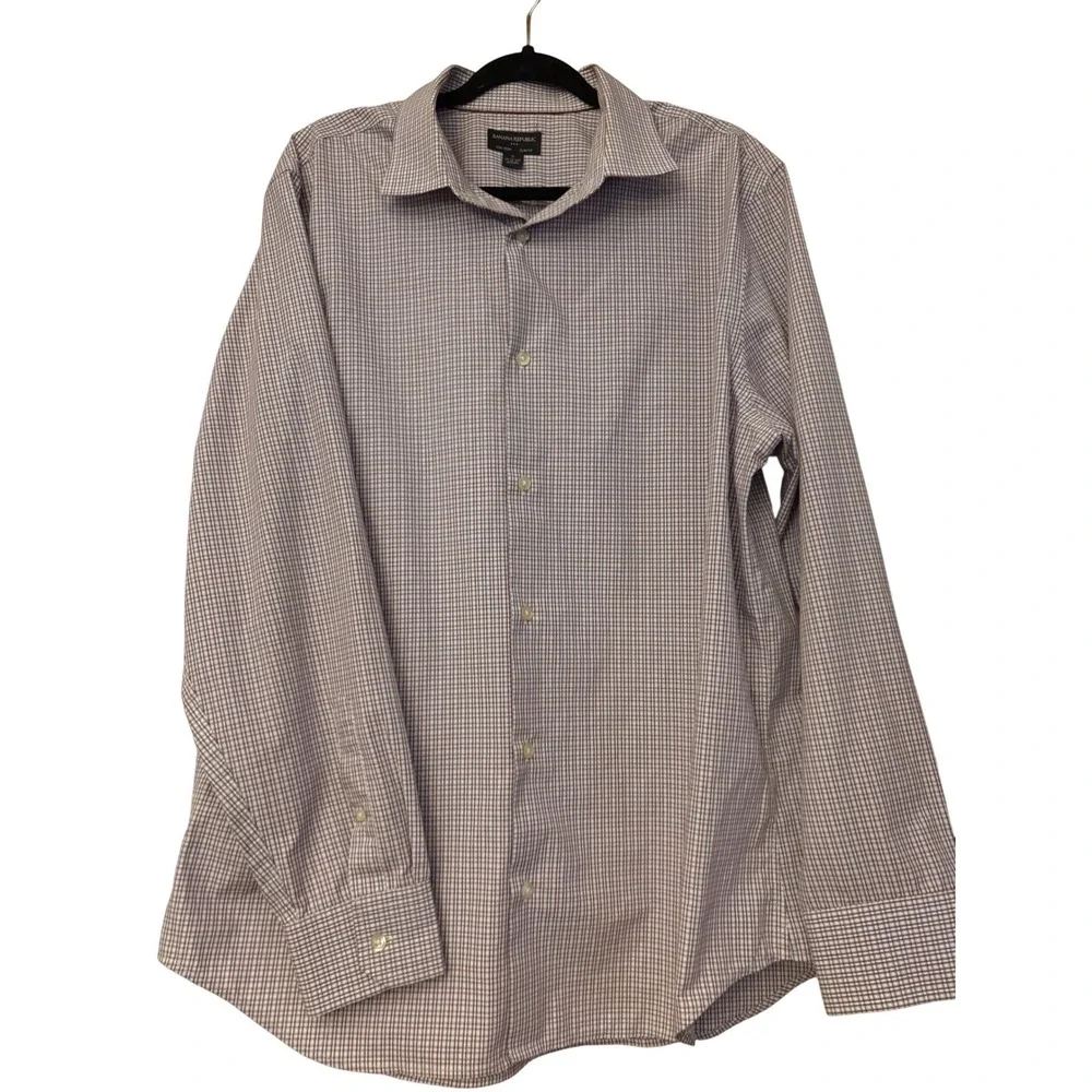 Banana Republic‎ Non Iron Slim Fit Shirt Mens XL 17-17.5 Burgundy Blue Check